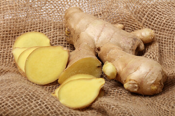 fresh ginger on a white background