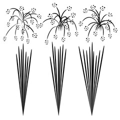 Triple fireworks for the carnival show. Fiery explosions in the sky.Vector icon isolated on white, hand drawing style.
