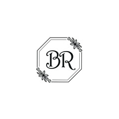 BR initial letters Wedding monogram logos, hand drawn modern minimalistic and frame floral templates