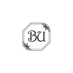 BU initial letters Wedding monogram logos, hand drawn modern minimalistic and frame floral templates