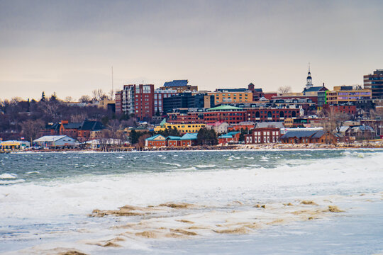 View Of Burlington, Vermont Waterfront On Lake Champlain From Oakledge Park's  Winter Coast Line
