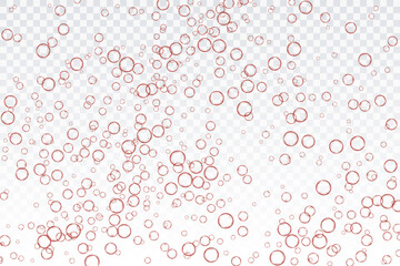 Red air bubbles, oxygen, champagne crystal clear, isolated on a transparent background of modern design. Vector illustration of EPS 10.