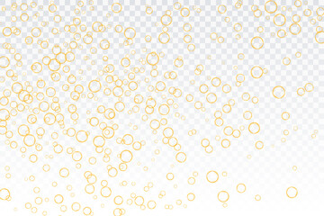 Golden air bubbles, oxygen, champagne crystal clear, isolated on a transparent background of modern design. Vector illustration of eps 10.