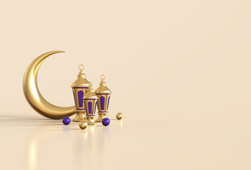 Ramadan kareem islamic greeting background with realistic 3d traditional islamic festive decorative elements - 3d rendering