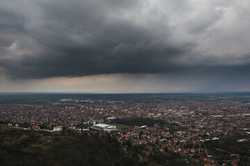 View on the Vršac city under the rainy clouds