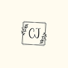 CJ initial letters Wedding monogram logos, hand drawn modern minimalistic and frame floral templates