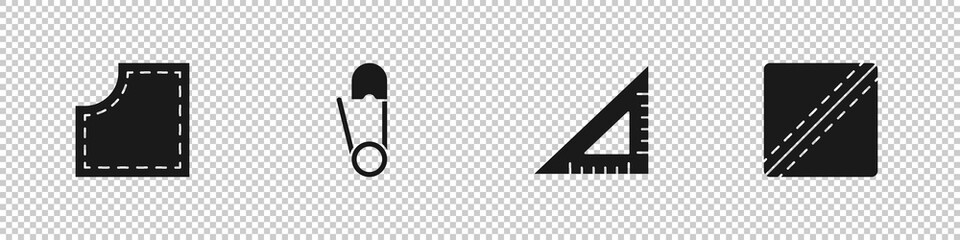 Set Sewing Pattern, Safety pin, Triangular ruler and icon. Vector