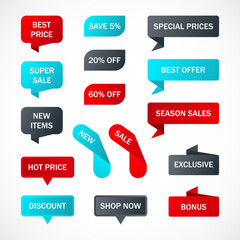 Vector stickers, price tag, banner, label. Coupon sale, offers and promotions vector template. 