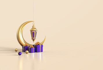 Ramadan kareem islamic greeting background with realistic 3d traditional islamic festive decorative elements - 3d rendering