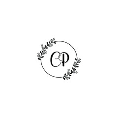 CP initial letters Wedding monogram logos, hand drawn modern minimalistic and frame floral templates