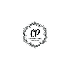 CP initial letters Wedding monogram logos, hand drawn modern minimalistic and frame floral templates