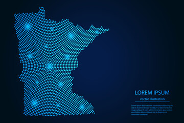 Abstract image Minnesota map from point blue and glowing stars on a dark background. vector illustration.