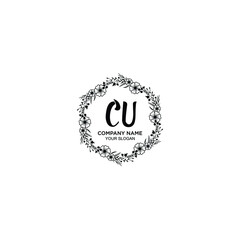 CU initial letters Wedding monogram logos, hand drawn modern minimalistic and frame floral templates