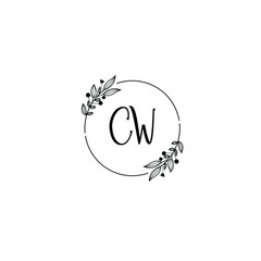 CW initial letters Wedding monogram logos, hand drawn modern minimalistic and frame floral templates