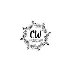 CW initial letters Wedding monogram logos, hand drawn modern minimalistic and frame floral templates