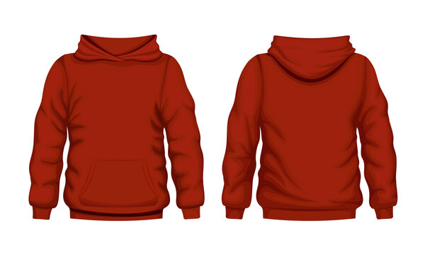 Red hoodie front and back views. Quality cotton hooded sweatshirt for everyday wear and expressing streetwear vector style.
