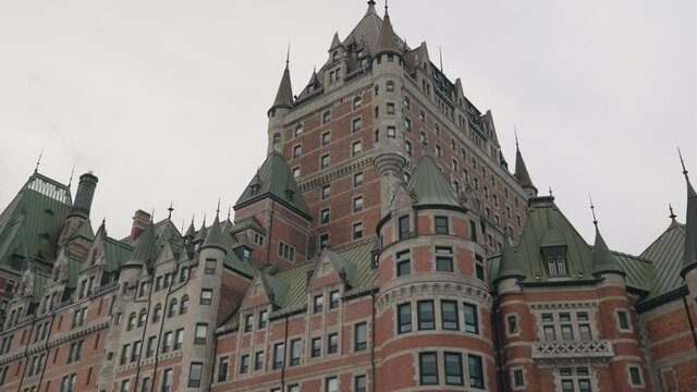 Chateau Frontenac Hotel In Old Quebec, Canada. - tilt up, parallax