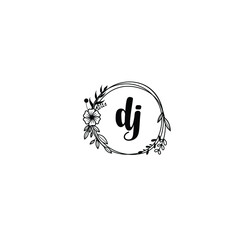 DJ initial letters Wedding monogram logos, hand drawn modern minimalistic and frame floral templates