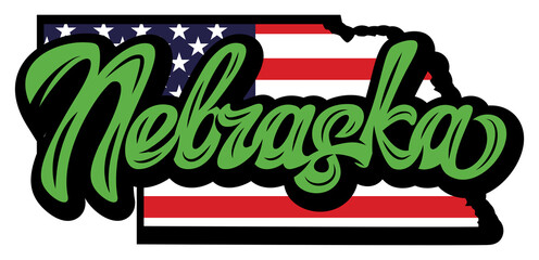 Calligraphic lettering Nebraska on the background of its state form