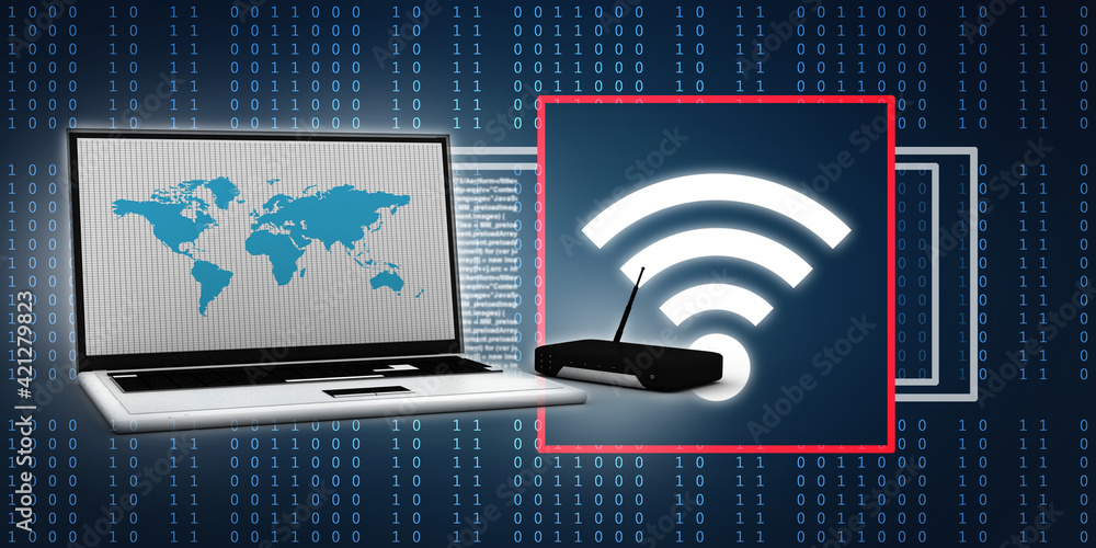 Poster 3d rendering computer network with modem lock