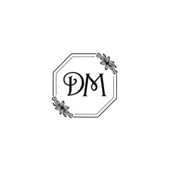 DM initial letters Wedding monogram logos, hand drawn modern minimalistic and frame floral templates