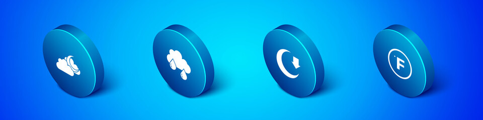 Set Isometric Cloud with moon, Moon, Fahrenheit and rain icon. Vector © Kostiantyn