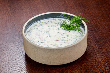 Russian traditional cold soup Okroshka