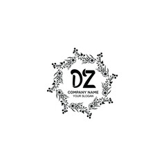 DZ initial letters Wedding monogram logos, hand drawn modern minimalistic and frame floral templates
