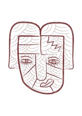 art brush hatching cubism face. hand drawn abstract face drawing for wall art