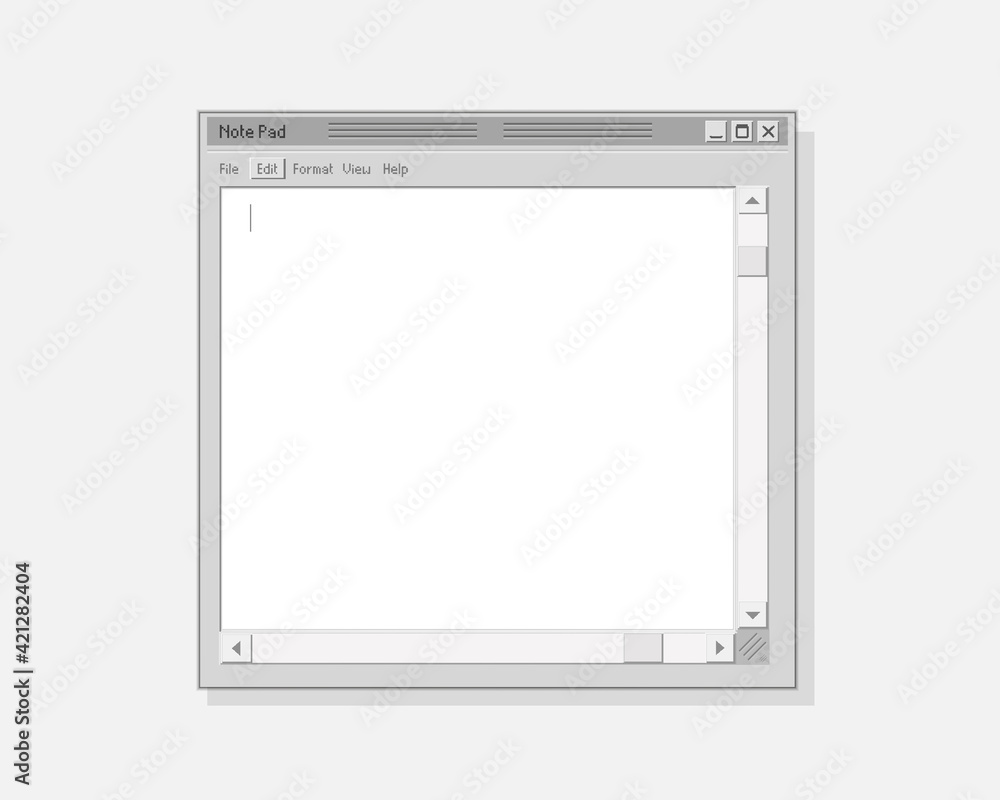 Poster Retro computer notepad. Web notebook for notes text blank screen with scroll cursors user friendly old interface informational vector notes and graphic drawing.