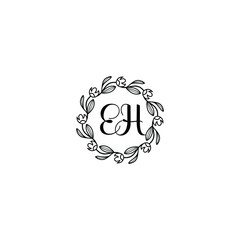 EH initial letters Wedding monogram logos, hand drawn modern minimalistic and frame floral templates