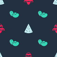 Set Mexican man sombrero, Nachos and Beans on seamless pattern. Vector
