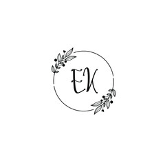 EK initial letters Wedding monogram logos, hand drawn modern minimalistic and frame floral templates