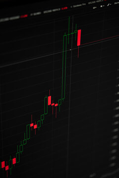 Close up of monitor with the stock market graph on it. Rising of the stock share price concept