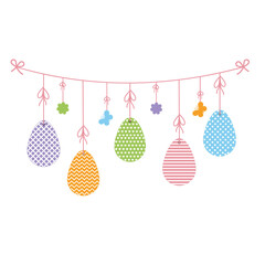 Garland Easter eggs with ornaments, color isolated vector illustration