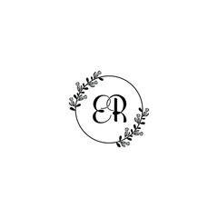 ER initial letters Wedding monogram logos, hand drawn modern minimalistic and frame floral templates
