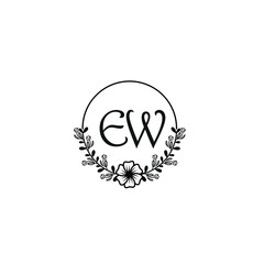 EW initial letters Wedding monogram logos, hand drawn modern minimalistic and frame floral templates