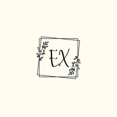 EX initial letters Wedding monogram logos, hand drawn modern minimalistic and frame floral templates