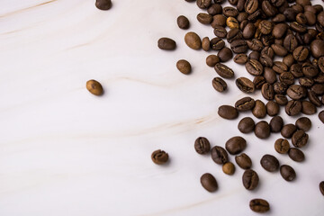 Coffee beans isolated on white background with copyspace for text. Coffee background or texture concept
