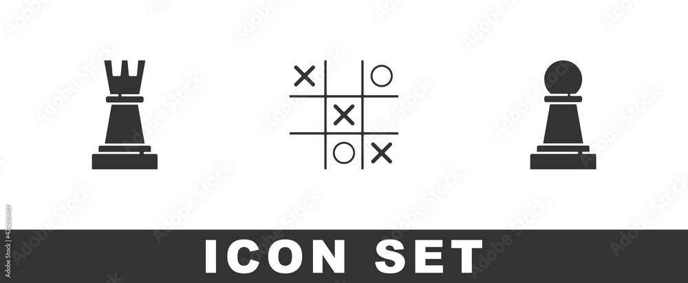 Poster set chess, tic tac toe game and icon. vector