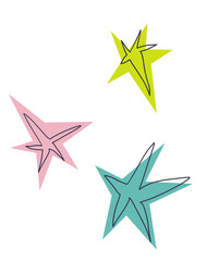 Clipart multicolored doodle stars. Cute illustration in cartoon childish style. The image is isolated on a white background.