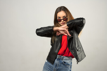 young fresh girl portrait with jacket and jeans