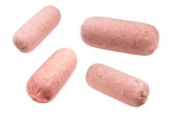 Boiled sausage isolated on white background. Slices.