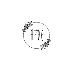 FH initial letters Wedding monogram logos, hand drawn modern minimalistic and frame floral templates