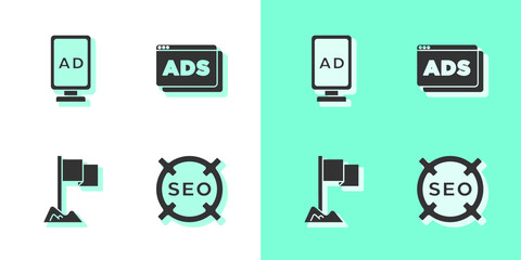 Set SEO optimization, Advertising, Location marker and icon. Vector