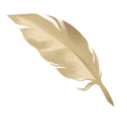 Clipart watercolor golden feather. Cute illustration in cartoon childish style. The image is isolated on a white background.