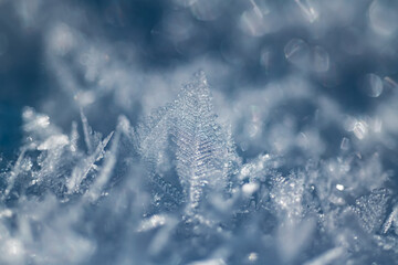 Winter Schnee Flocken Kristalle Makro Nahaufnahme Glanz Hintergrund Sonne Weihnachten Stimmung...