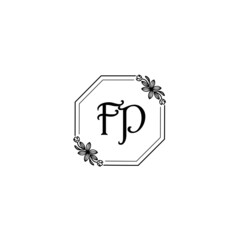 FP initial letters Wedding monogram logos, hand drawn modern minimalistic and frame floral templates