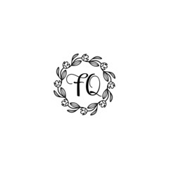 FQ initial letters Wedding monogram logos, hand drawn modern minimalistic and frame floral templates