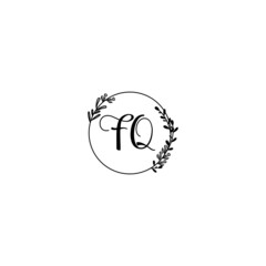 FQ initial letters Wedding monogram logos, hand drawn modern minimalistic and frame floral templates